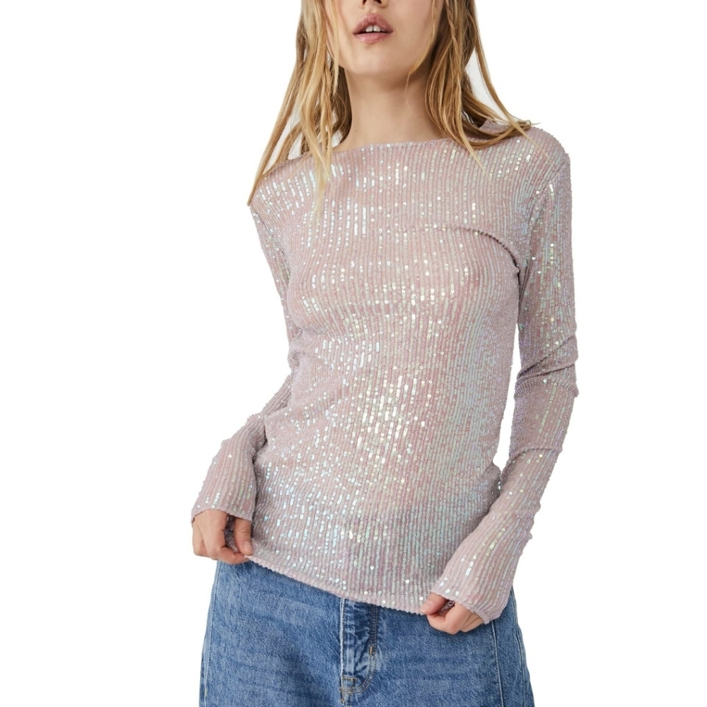 Free People Gold Rush Long Sleeve Champagne Float LG (Women's 12) NWT